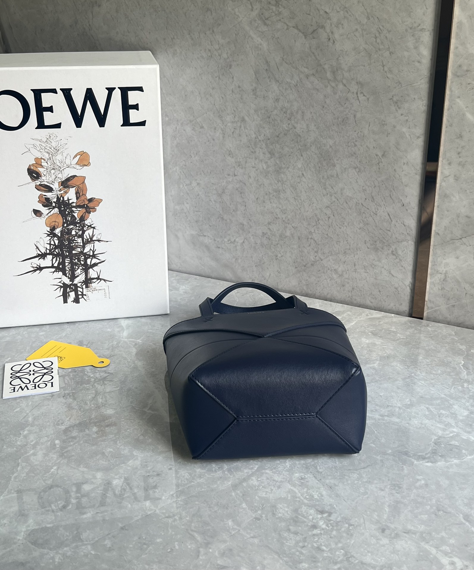 Loewe Mini Puzzle Fold Tote in Shiny Calfskin Dark Blue